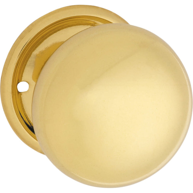 Door Knob Plain Round Rose Pair Polished Brass