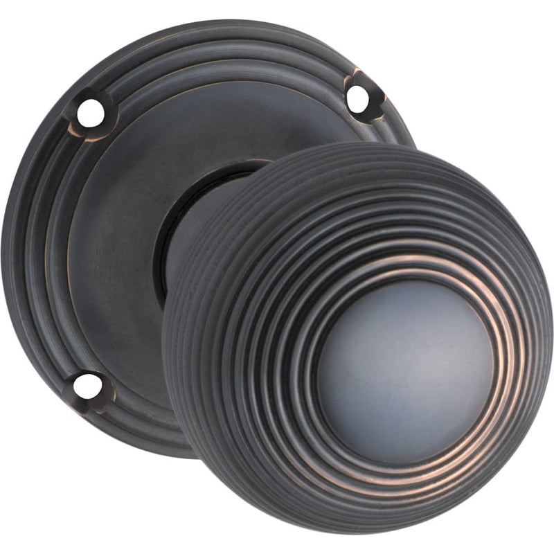 Door Knob Reeded Mortice Pair Antique Copper