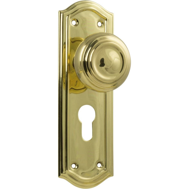 Door Knob Kensington Euro Pair Polished Brass