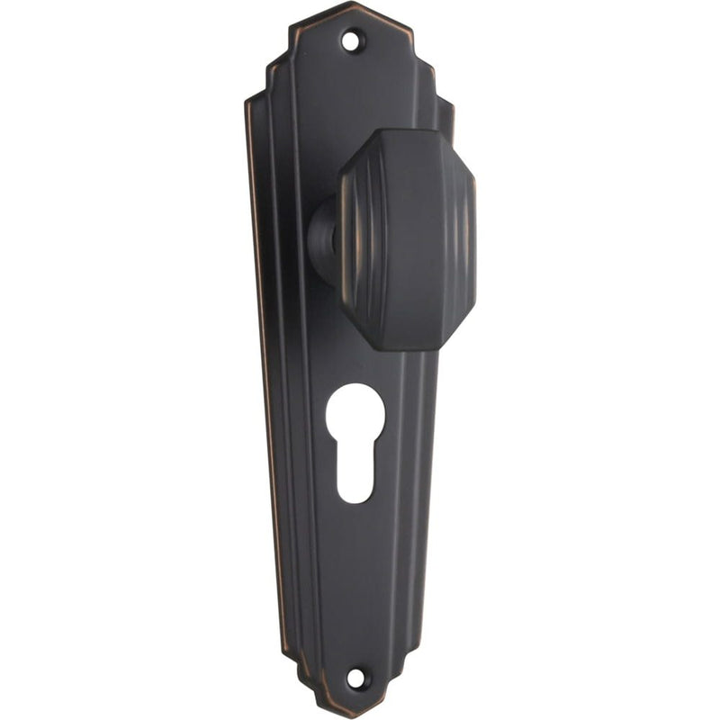 Door Knob Elwood Art Deco Euro Pair Antique Copper