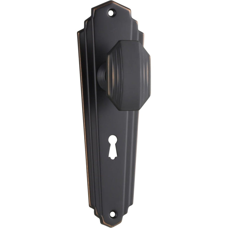 Door Knob Elwood Art Deco Lock Pair Antique Copper