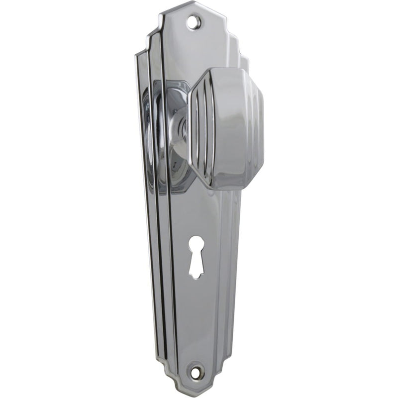 Door Knob Elwood Art Deco Lock Pair Chrome Plated