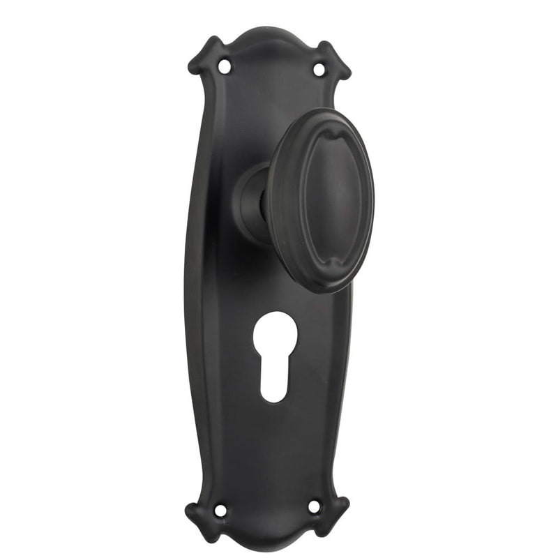 Door Knob Bungalow Euro Pair Matt Black