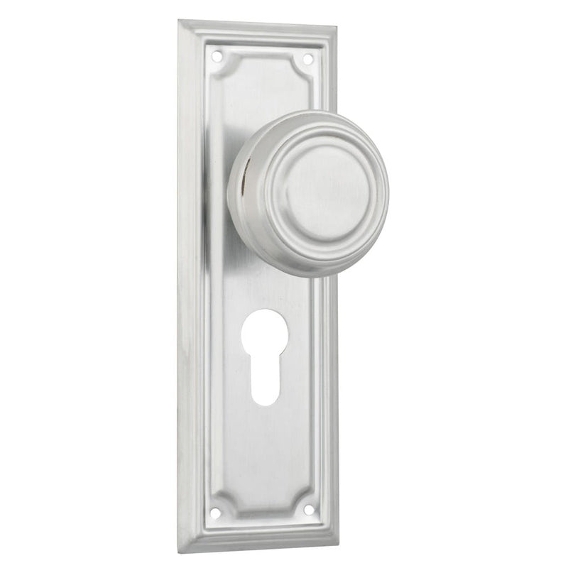 Door Knob Edwardian Euro Pair Satin Chrome