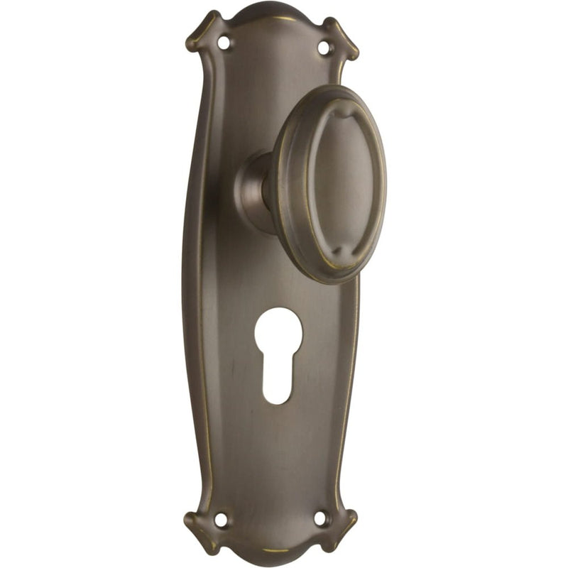 Door Knob Bungalow Euro Pair Antique Brass