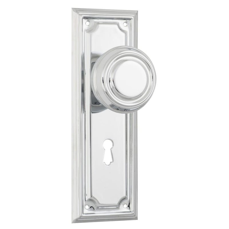 Door Knob Edwardian Lock Pair Chrome Plated