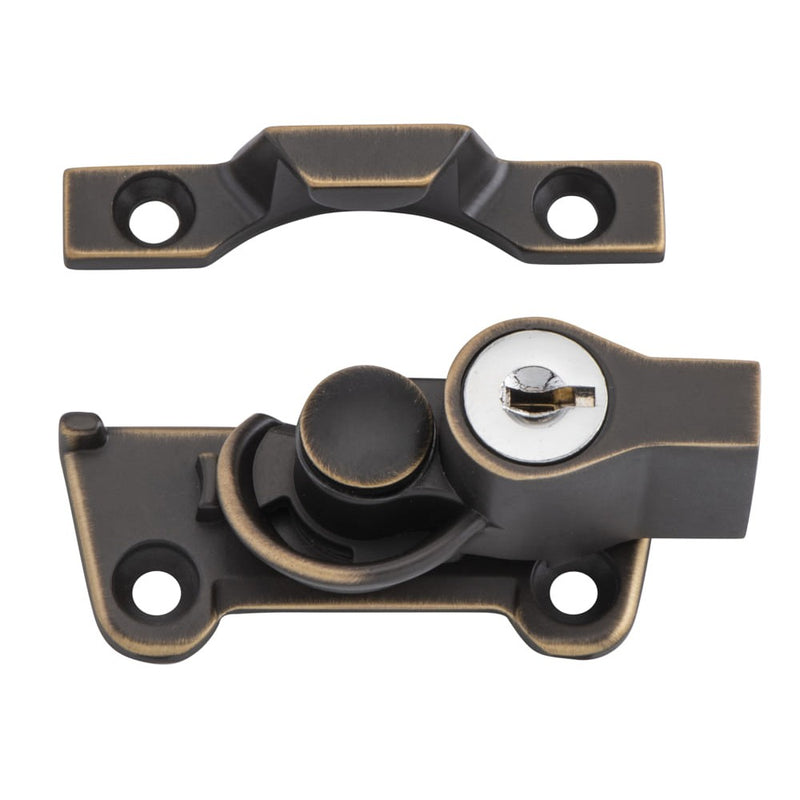 Sash Fastener Locking Wide Base Zinc Alloy Antique Brass
