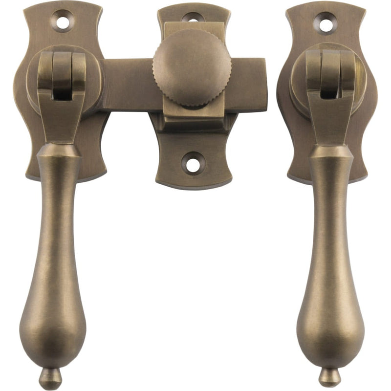 French Door Fastener Teardrop Antique Brass