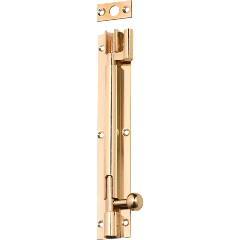 Barrel Bolt Offset Polished Brass 150mm