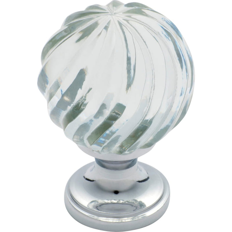 Cupboard Knob Fluted Swirl Glass Chrome Plated 38mm