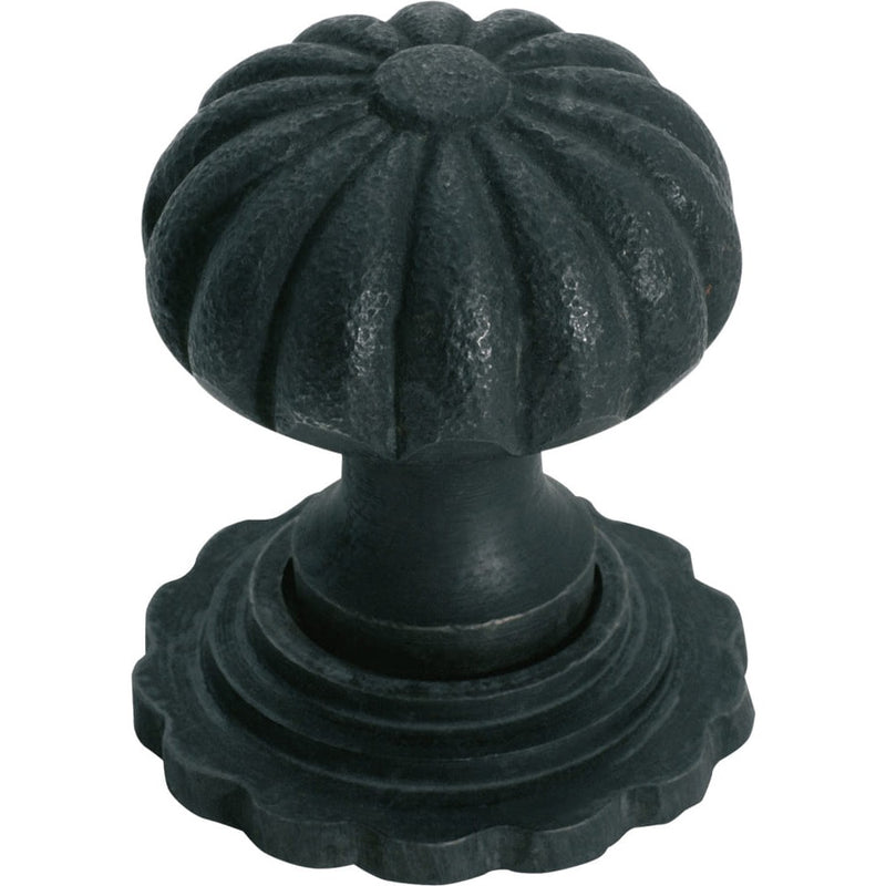 Cupboard Knob Fluted Iron Backplate Matt Black 32mm