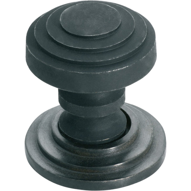 Cupboard Knob Stepped Iron Backplate Matt Black 30mm
