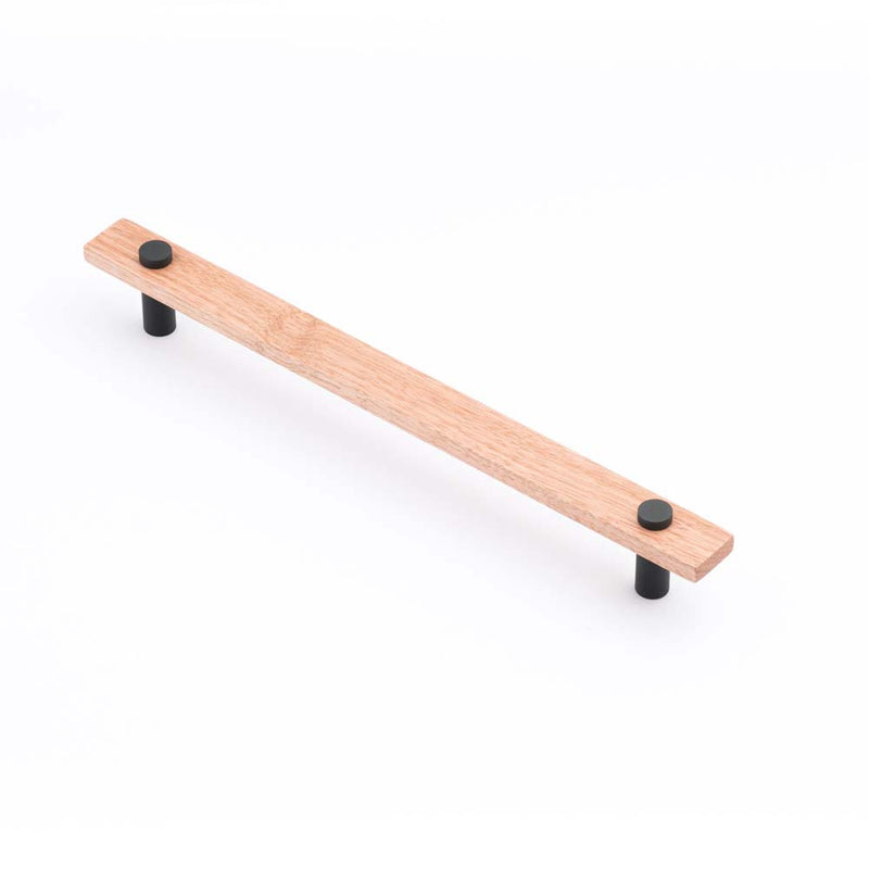 Lenah 224mm Cabinet Handle Tasmanian Oak Face Caps Matt Black