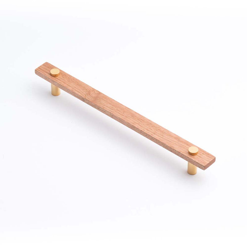 Lenah 224mm Cabinet Handle Tasmanian Oak Face Caps Polished Gold