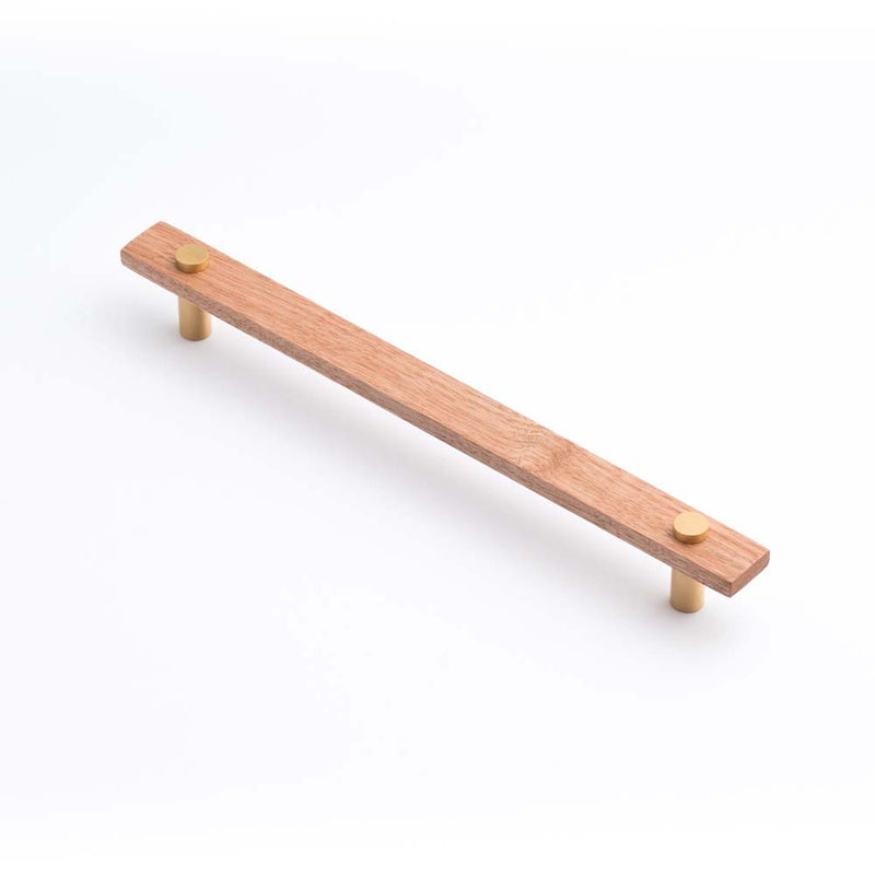 Lenah 224mm Cabinet Handle Tasmanian Oak Face Caps Brushed Gold