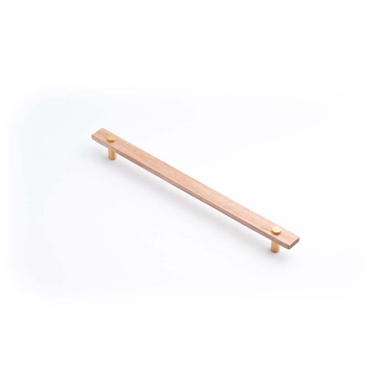 Lenah 288mm Cabinet Handle Tasmanian Oak Face Caps Brushed Gold