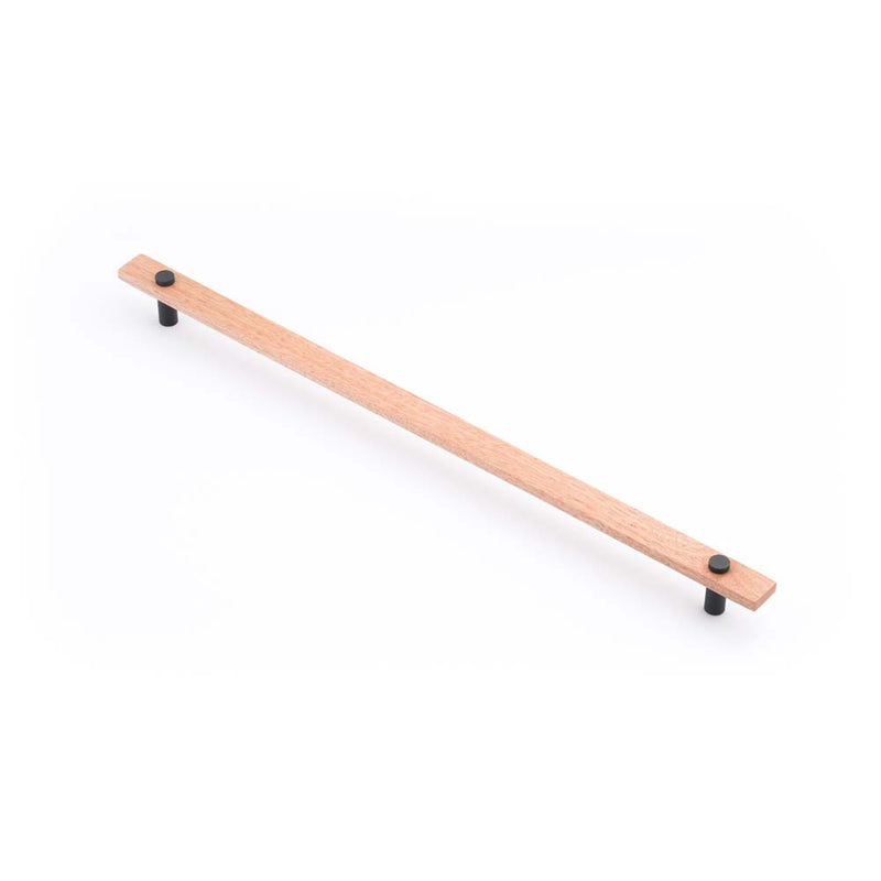 Lenah 416mm Cabinet Handle Tasmanian Oak Face Caps Matt Black