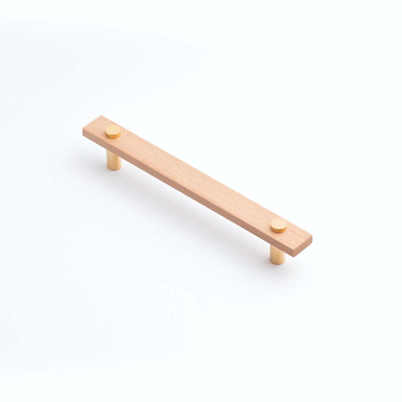 Lenah 160mm Cabinet Handle European Beech Face Caps Polished Gold