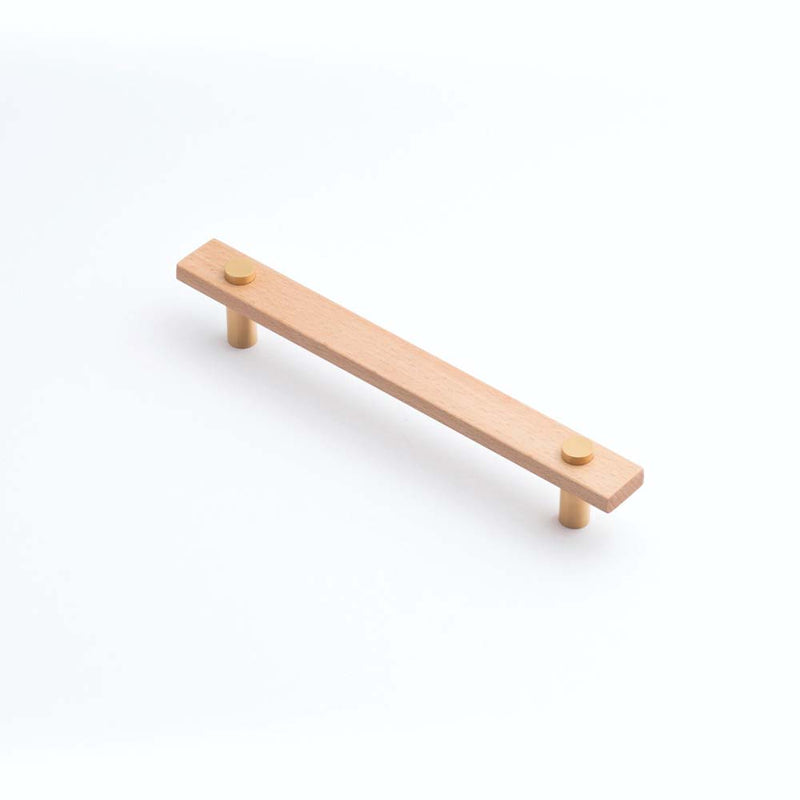 Lenah 160mm Cabinet Handle European Beech Face Caps Brushed Gold