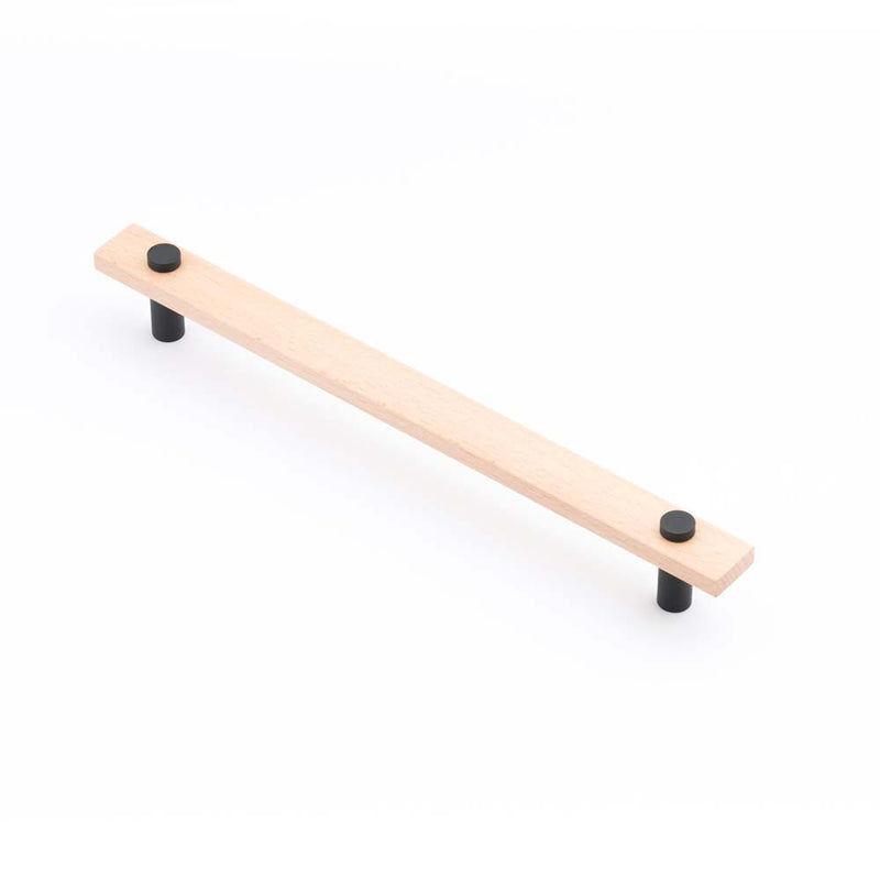 Lenah 224mm Cabinet Handle European Beech Face Caps Matt Black