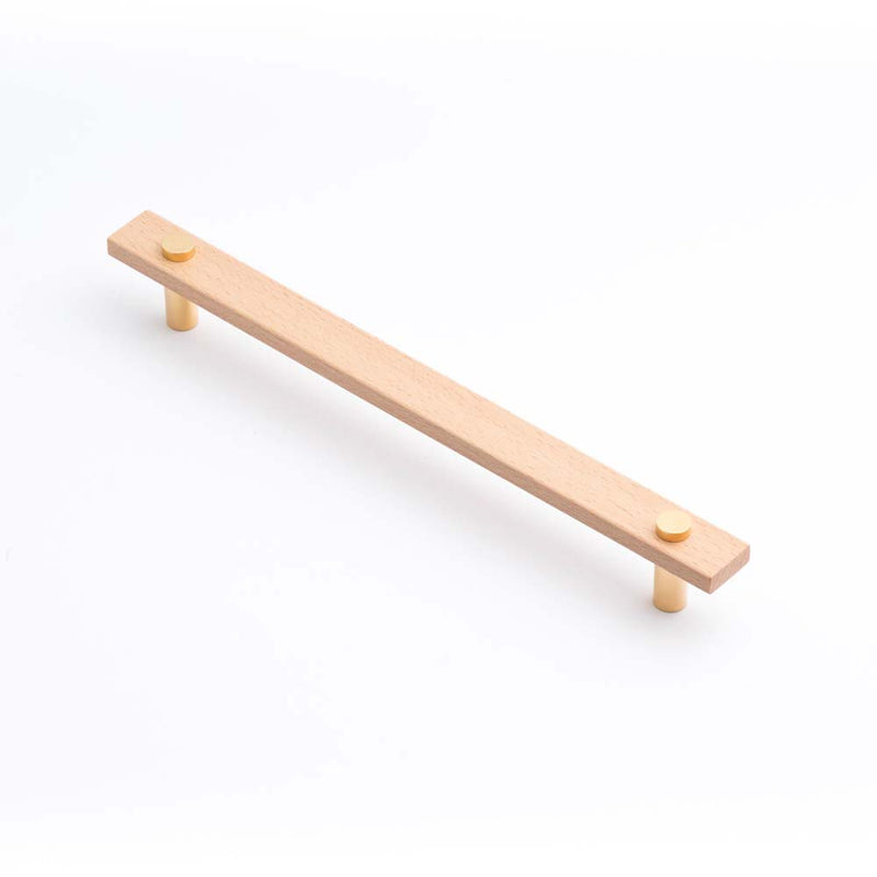 Lenah 224mm Cabinet Handle European Beech Face Caps Polished Gold