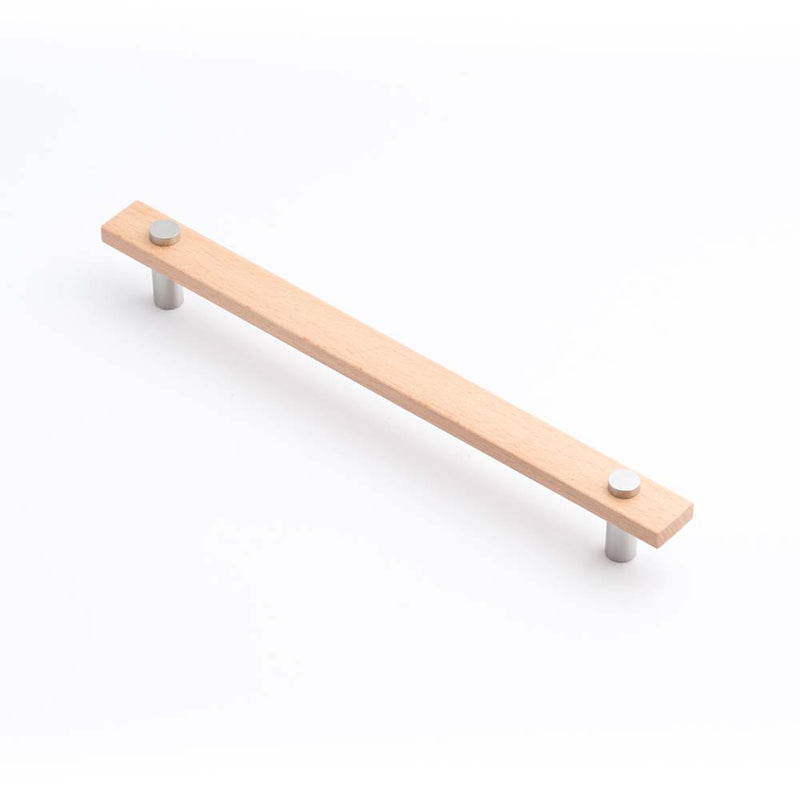 Lenah 224mm Cabinet Handle European Beech Face Caps Satin Chrome