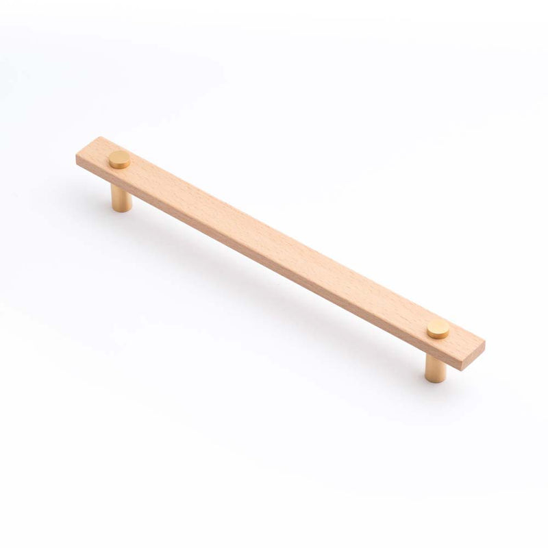 Lenah 224mm Cabinet Handle European Beech Face Caps Brushed Gold