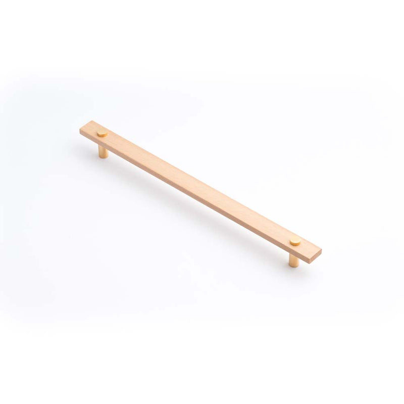 Lenah 288mm Cabinet Handle European Beech Face Caps Polished Gold