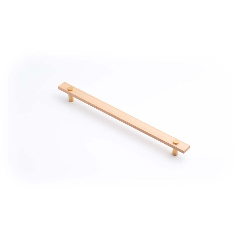 Lenah 288mm Cabinet Handle European Beech Face Caps Brushed Gold