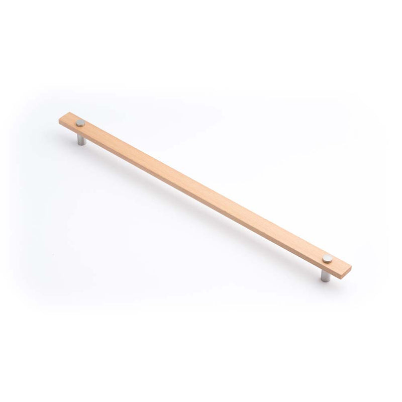 Lenah 416mm Cabinet Handle European Beech Face Caps Satin Chrome