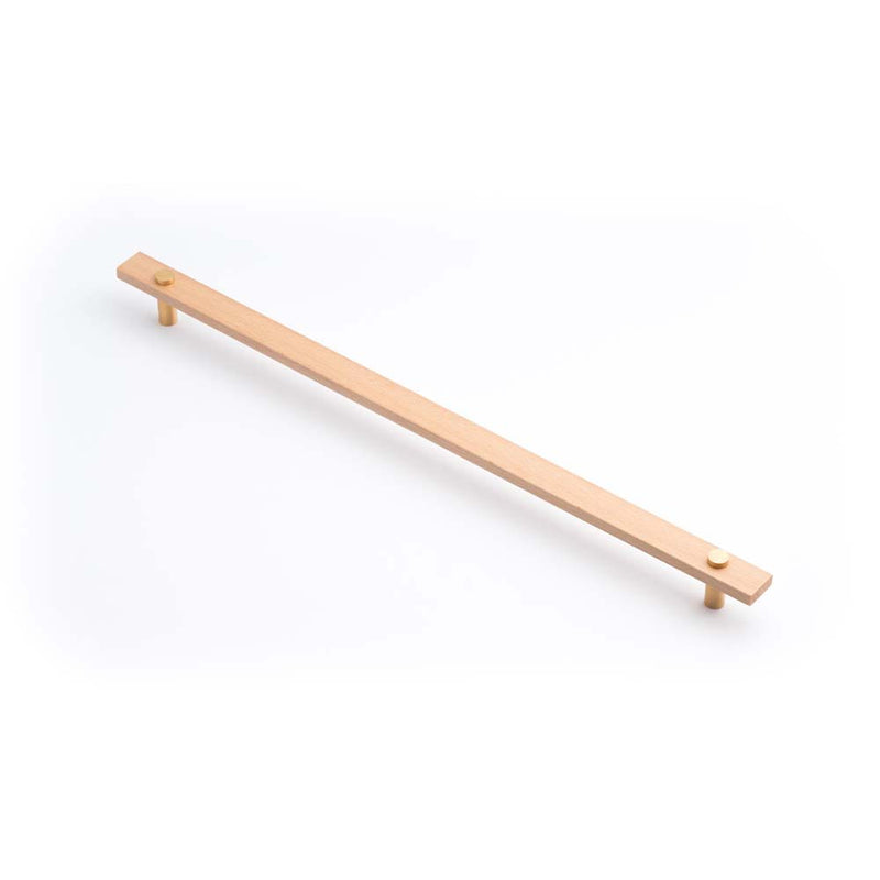 Lenah 416mm Cabinet Handle European Beech Face Caps Brushed Gold