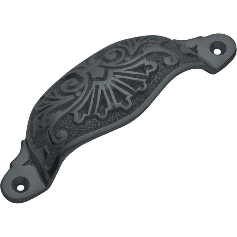 Drawer Pull Ornate Cupped Iron Matt Black
