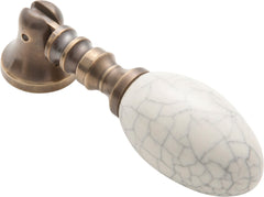 Cabinet Pull Handle Crazed Ivory Porcelain Teardrop Antique Brass