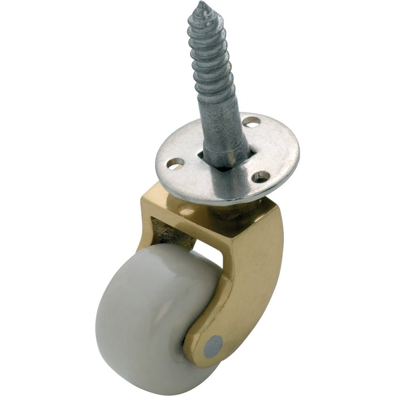 Castor Screw Plate White Porcelain Wheel Polished Brass D25mm