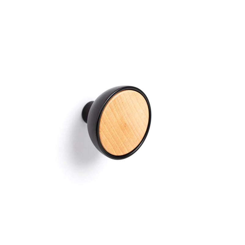 Momo Bol Knob With Timber Insert 45mm Matt Black And Beech Wood