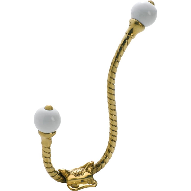 Hat & Coat Hook Porcelain Tip Rope Polished Brass H160xP120mm