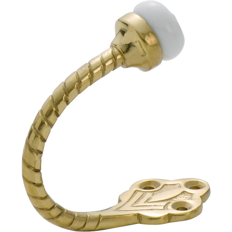 Robe Hook Porcelain Tip Rope Polished Brass H60xP75mm