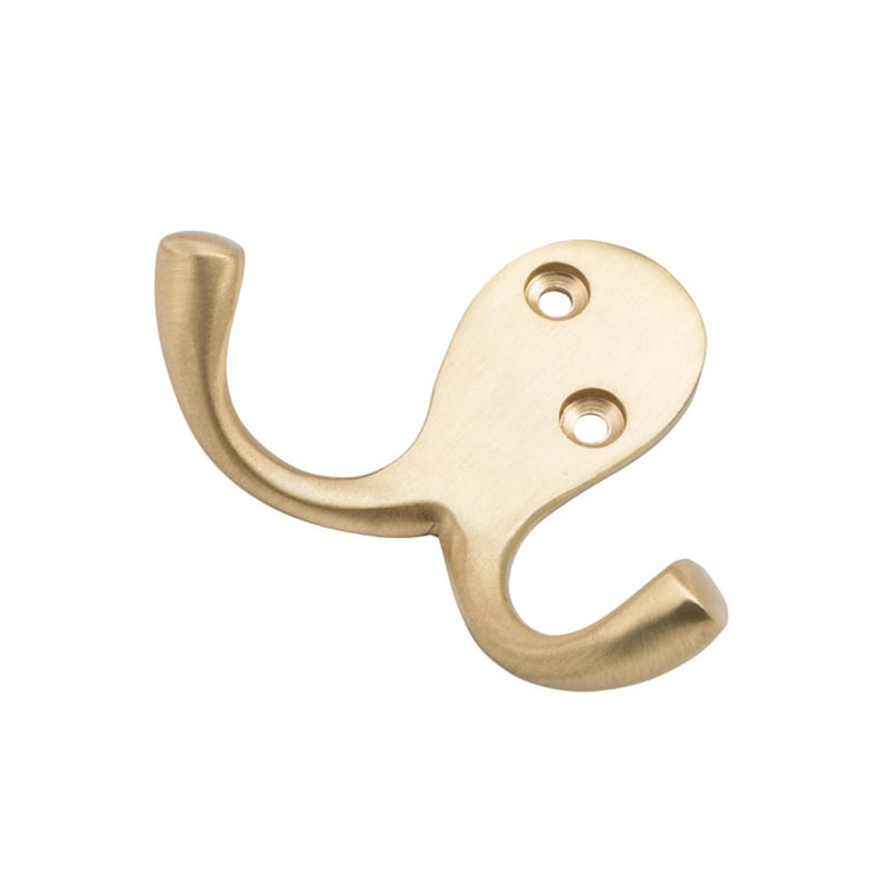 Robe Hook Double Satin Brass H75xP30mm