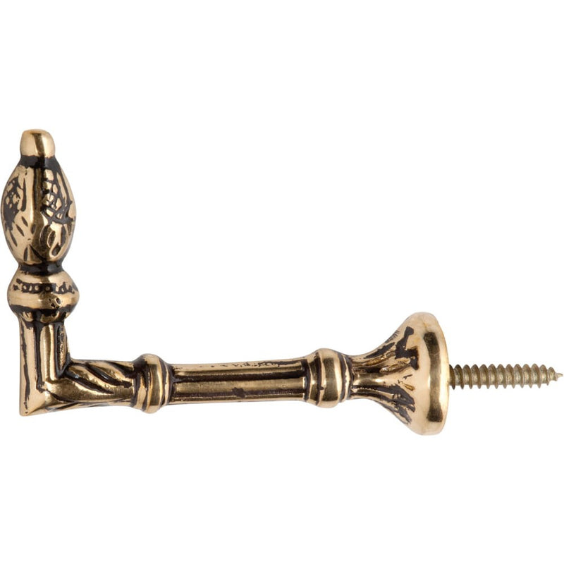 Curtain Tie Back Hook Ornate Polished Brass P70mm