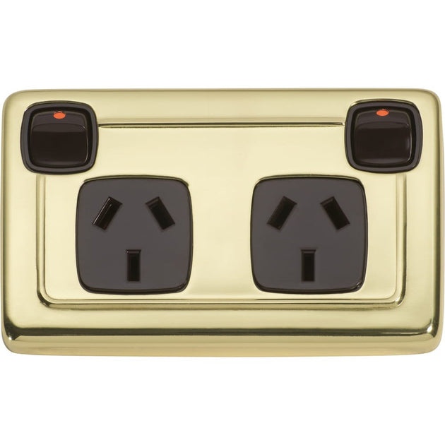 Socket Rocker Socket Flat Plate Rocker Double Brown Polished Brass | Paddington Hardware