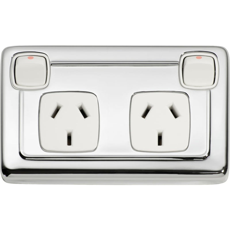 Socket Rocker Socket Flat Plate Rocker Double White Chrome Plated | Paddington Hardware