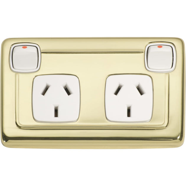 Socket Flat Plate Rocker Double White Polished Brass | Paddington Hardware