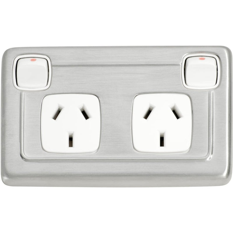Socket Rocker Socket Flat Plate Rocker Double White Satin Chrome | Paddington Hardware
