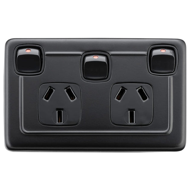 Flat Pad Rocker Socket Flat Plate Rocker Double With Switch Matt Black | Paddington ...