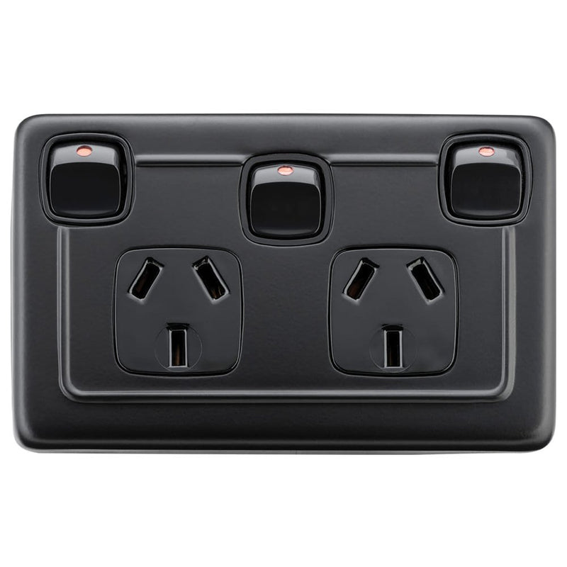Socket Flat Plate Rocker Double With Switch Matt Black
