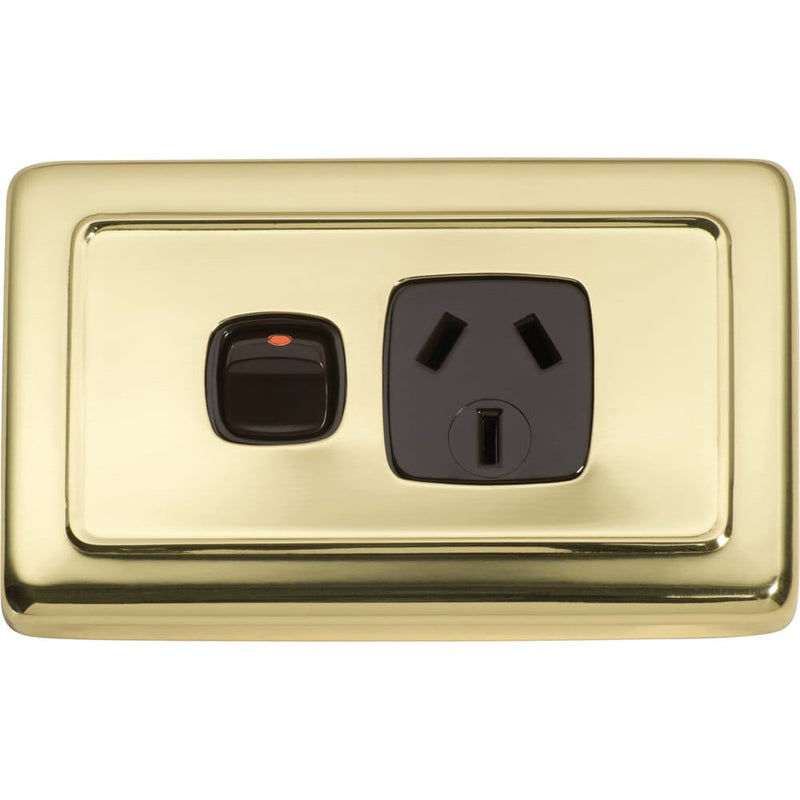 Socket Flat Plate Rocker Single Brown Polished Brass