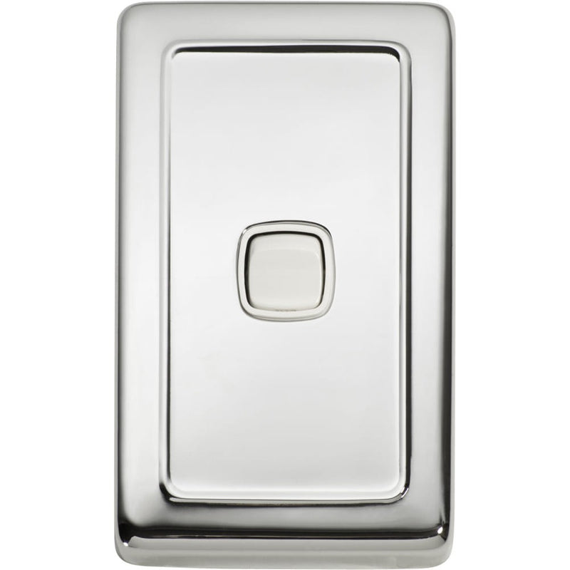 Switch Flat Plate Rocker 1 Gang White Chrome Plated