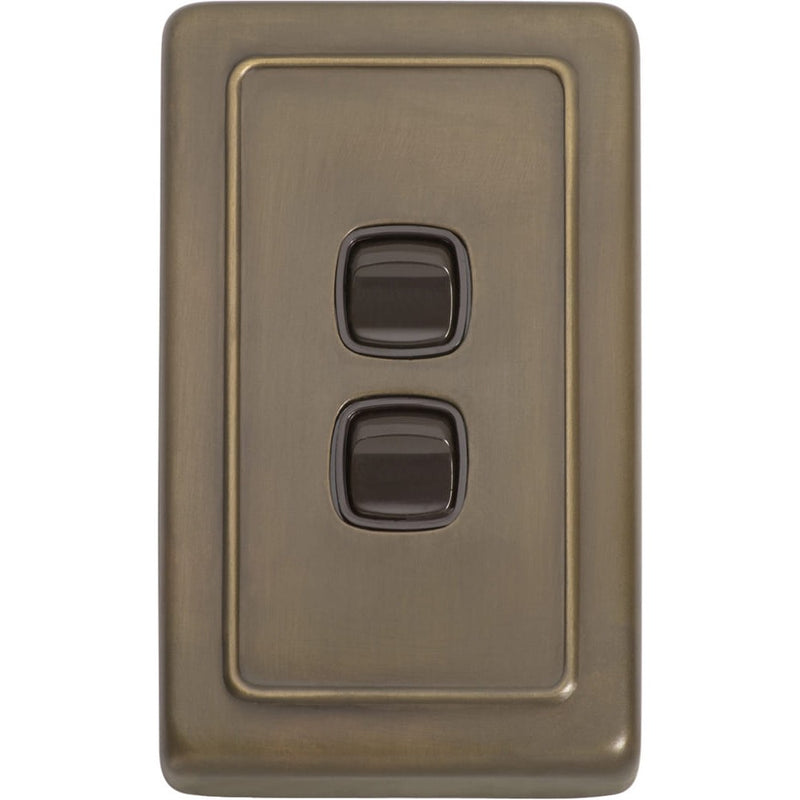 Switch Flat Plate Rocker 2 Gang Brown Antique Brass