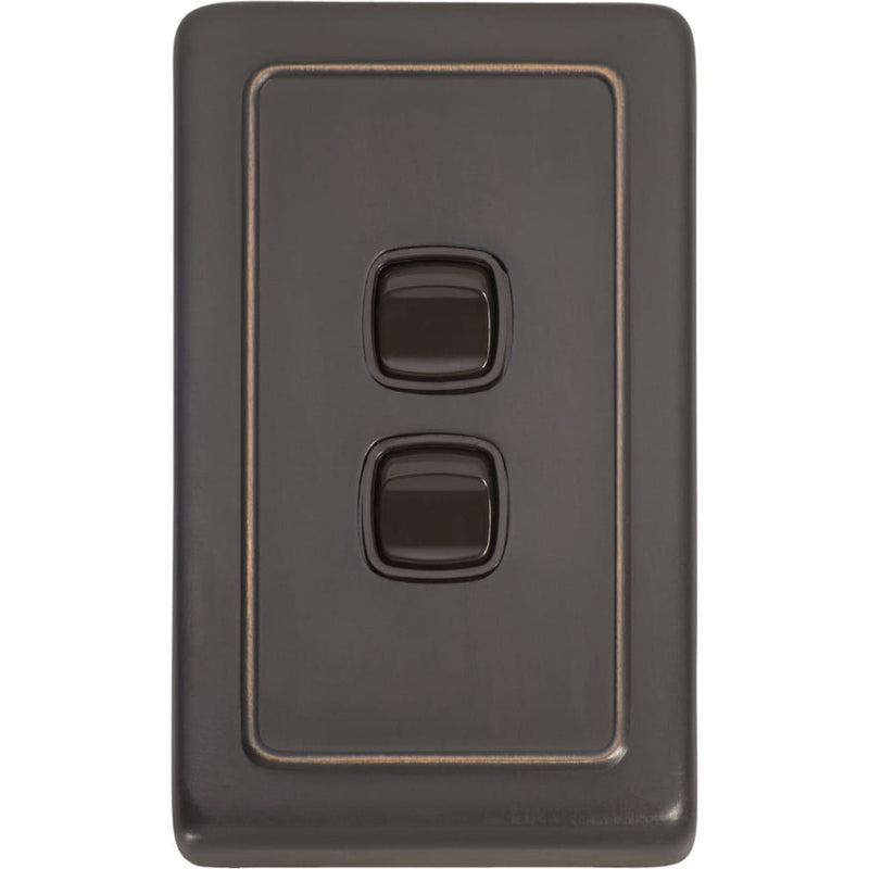 Switch Flat Plate Rocker 2 Gang Brown Antique Copper