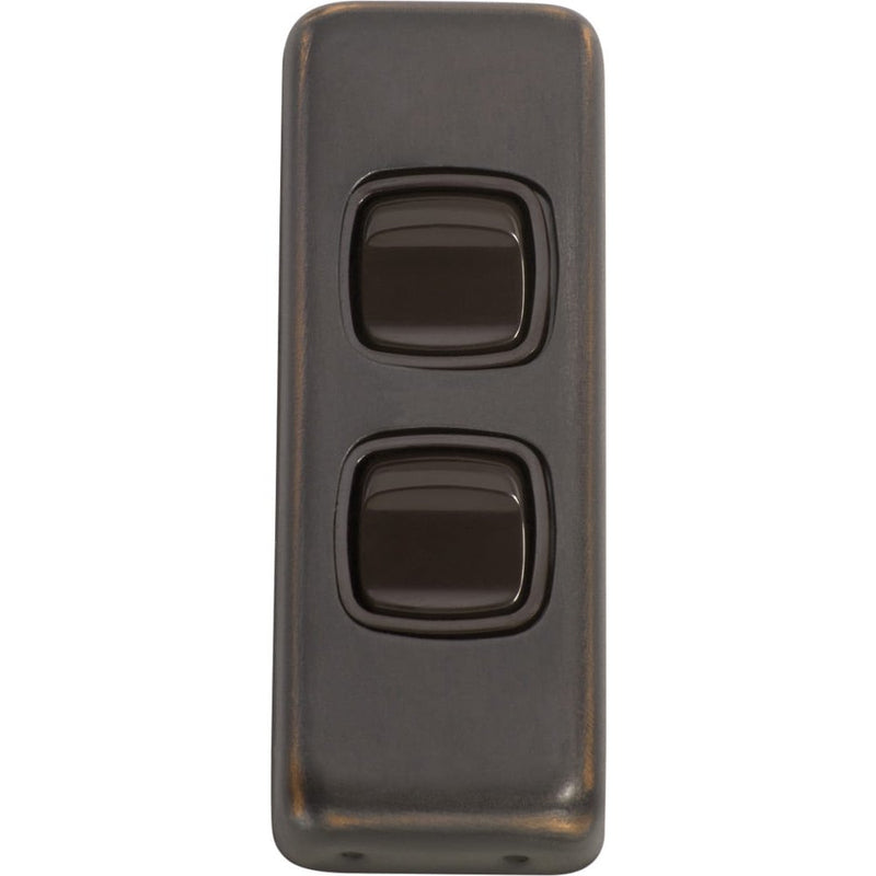 Switch Flat Plate Rocker 2 Gang Brown Antique Copper